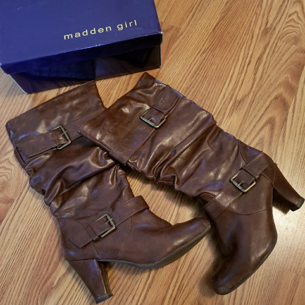 Madden Girl Cognac Heeled Boots